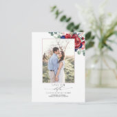 Navy Blue und Burgund Red Floral Save the Date Ankündigungspostkarte (Stehend Vorderseite)