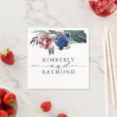 Navy Blue und Burgundy Elegante Blumenhochzeit Serviette (Beispiel)