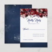 Navy Blue und Burgundy Red Wedding RSVP Karte (Vorne/Hinten)