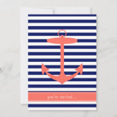 Navy Blue und Coral Anchor Silhouette Einladung (Rückseite)