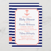 Navy Blue und Coral Anchor Silhouette Einladung (Vorne/Hinten)
