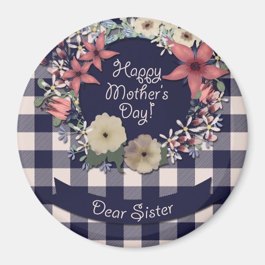 Navy Blue und Coral Blume | Für Register Magnet (Vorne)