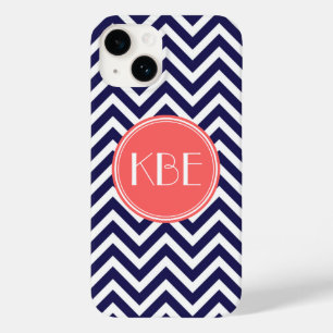 Navy Blue und Coral Moderne Zickzack Custom Monogr Case-Mate iPhone Hülle
