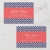 Navy Blue und Coral Moderne Zickzack Streifen Visitenkarte (Vorne/Hinten)