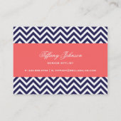 Navy Blue und Coral Moderne Zickzack Streifen Visitenkarte (Rückseite)