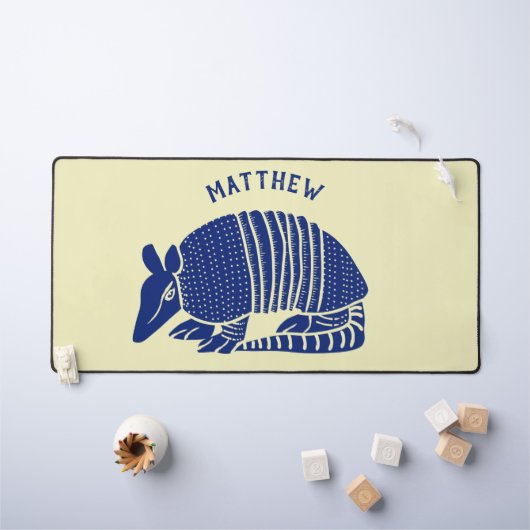 Navy Blue und Cream Armadillo Personalisiert Schreibtischunterlage (Kindertisch)