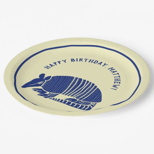 Navy Blue und Cream Armadillo Personalisiertes Par Pappteller (Schrägansicht)