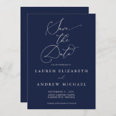 Navy Blue und Cream Minimalistisch Save the Date I Einladung (Vorne/Hinten)
