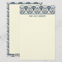 Navy Blue und Cream Seashell Pattern
