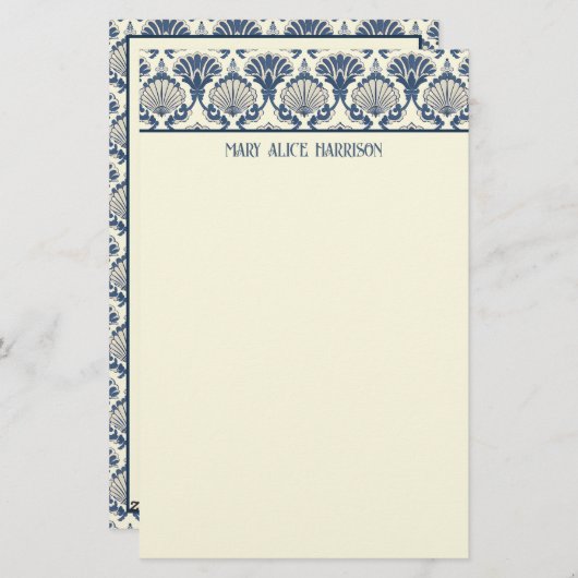 Navy Blue und Cream Seashell Pattern Briefpapier (Vorne/Hinten)
