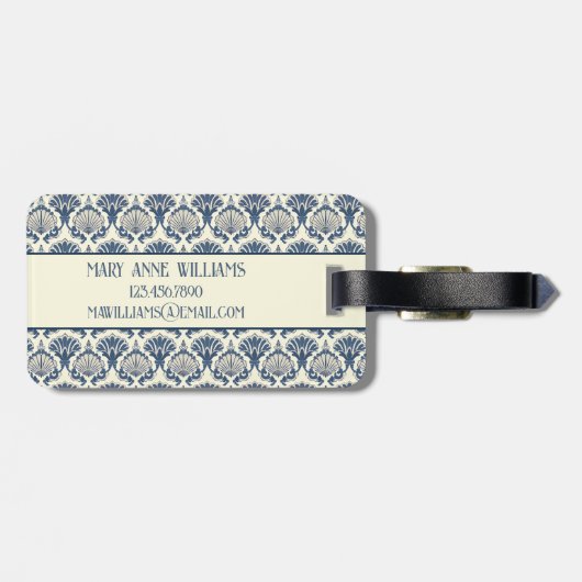 Navy Blue und Cream Seashell Pattern Gepäckanhänger (Rückseite horizontal)