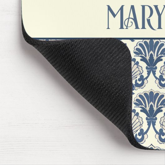 Navy Blue und Cream Seashell Pattern Mousepad (Ecke)