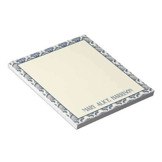 Navy Blue und Cream Seashell Pattern Notizblock (angewinkelt)