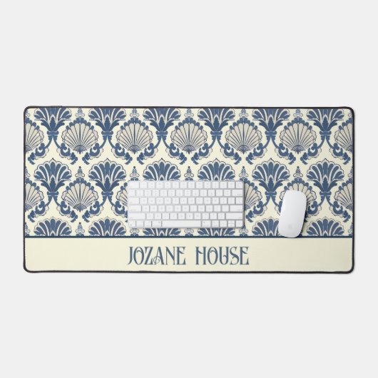 Navy Blue und Cream Seashell Pattern Schreibtischunterlage (Tastatur & Maus)