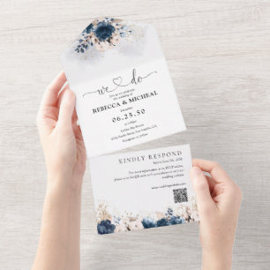 Navy Blue und Dusty Rose All in One Wedite Einladu Einladung