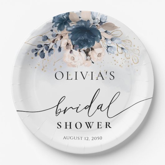 Navy Blue und Dusty Rose Brautparty Pappteller (Vorderseite)