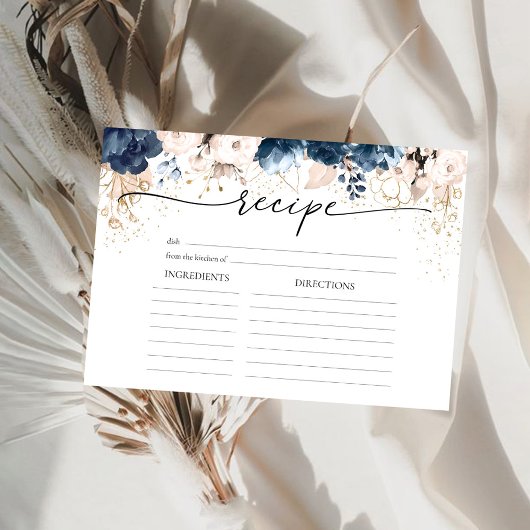 Navy Blue und Dusty Rose Große Rezept Card Einladung