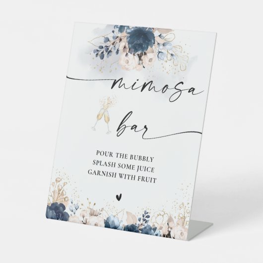 Navy Blue und Dusty Rose Mimosa Bar Sign Sockelschild (Vorderseite)