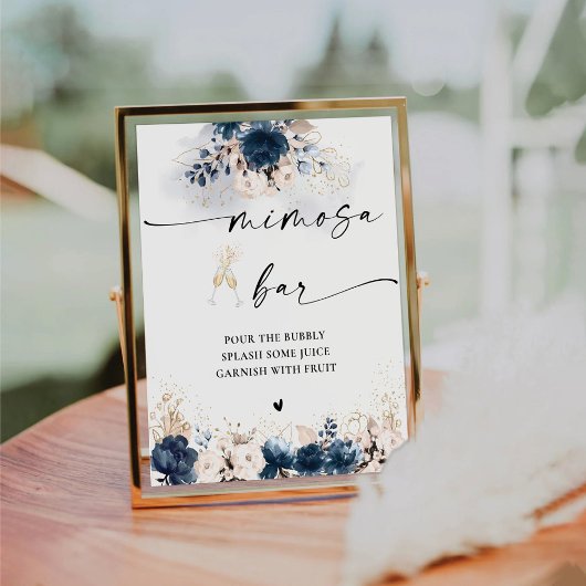 Navy Blue und Dusty Rose Mimosa Bar Sign Sockelschild