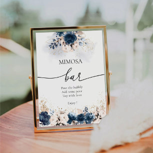 Navy Blue und Dusty Rose Mimosa Bar Sign Sockelschild