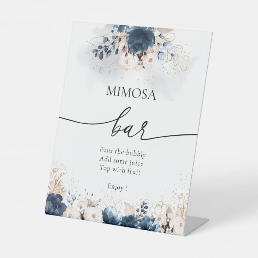 Navy Blue und Dusty Rose Mimosa Bar Sign Sockelschild (Vorderseite)