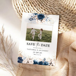 Navy Blue und Dusty Rose Save the Date mit Foto