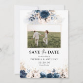 Navy Blue und Dusty Rose Save the Date mit Foto (Vorderseite)