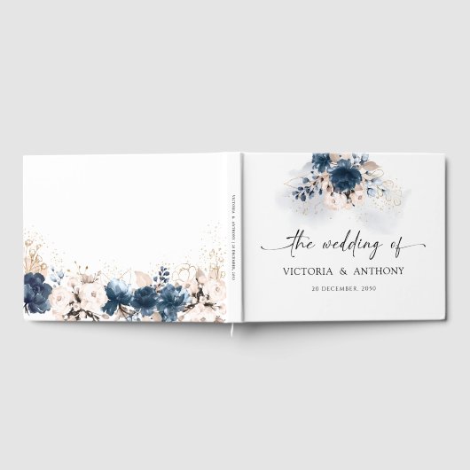 Navy Blue und Dusty Rose Wedding Guest Book Gästebuch (Voll)