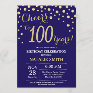 Navy Blue und Gold 100. Geburtstag Diamond Einladung