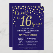 Navy Blue und Gold 16. Geburtstag Diamond Einladung (Vorne/Hinten)