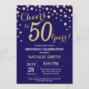 Navy Blue und Gold 50. Geburtstag Diamond Einladung