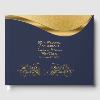 Navy Blue und Gold 50 Jahre alt Custom Gästebuch