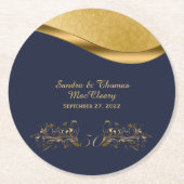 Navy Blue und Gold 50 Jahre alt Custom Runder Pappuntersetzer (Vorderseite)