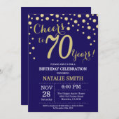 Navy Blue und Gold 70. Geburtstag Diamond Einladung (Vorne/Hinten)