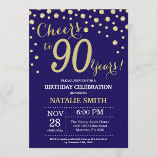 Navy Blue und Gold 90. Geburtstag Diamond Einladung
