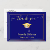 Navy Blue und Gold Abschluss Vielen Dank Postcard Ankündigungspostkarte (Vorne/Hinten)