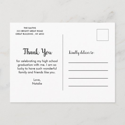 Navy Blue und Gold Abschluss Vielen Dank Postcard Ankündigungspostkarte (Rückseite)