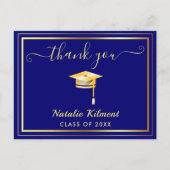 Navy Blue und Gold Abschluss Vielen Dank Postcard Ankündigungspostkarte (Vorderseite)