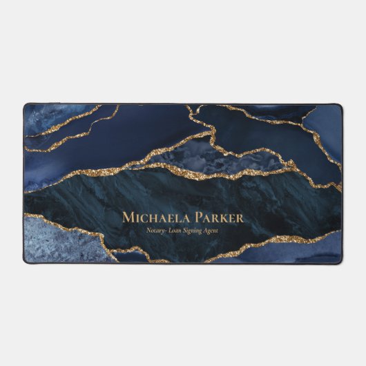 Navy Blue und Gold Agate Geode Business Schreibtischunterlage (Vorderseite)