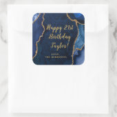 Navy Blue und Gold Agate Happy Birthday Quadratischer Aufkleber (Tasche)