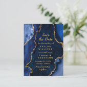 Navy Blue und Gold Agate Marble Save the Date Postkarte (Stehend Vorderseite)