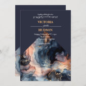 Navy Blue und Gold Agate Marmor Einladung (Vorne/Hinten)