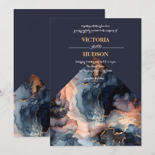 Navy Blue und Gold Agate Marmor Einladung