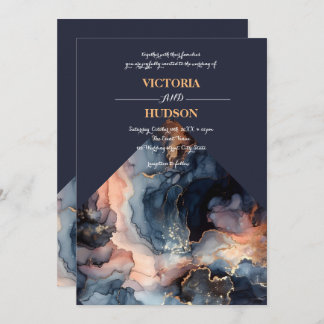 Navy Blue und Gold Agate Marmor Einladung