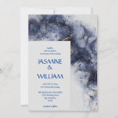 Navy Blue und Gold Agate Moderner Marmor Einladung (Vorderseite)