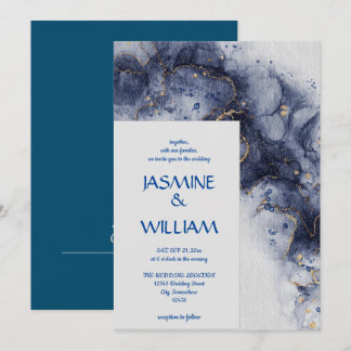 Navy Blue und Gold Agate Moderner Marmor Einladung