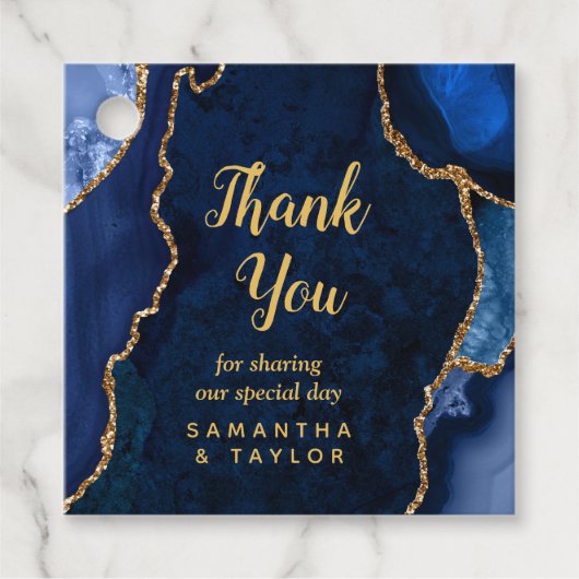 Navy Blue und Gold Agate Wedding Vielen Dank Geschenkanhänger (Vorderseite)