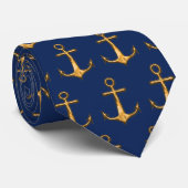 Navy Blue und Gold Anchors Nautic Krawatte (Gerollt)