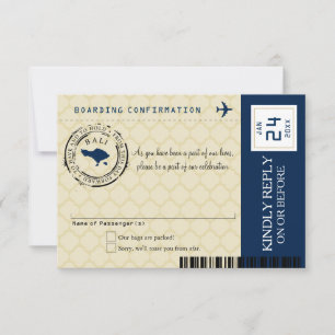 Navy Blue und Gold Bali Wedding RSVP Karte