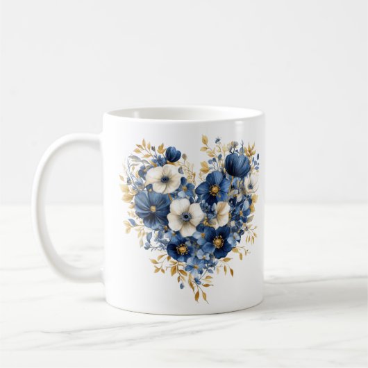 Navy Blue und Gold Blume in Herzform Kaffeetasse (Links)